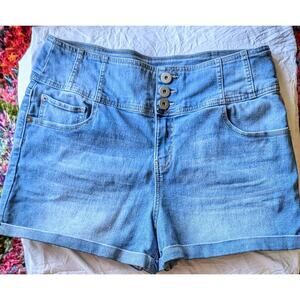 No Bo Womens Size 19 Blue Denim Hi-Rise Stretch Cuffed Bottom Shorts